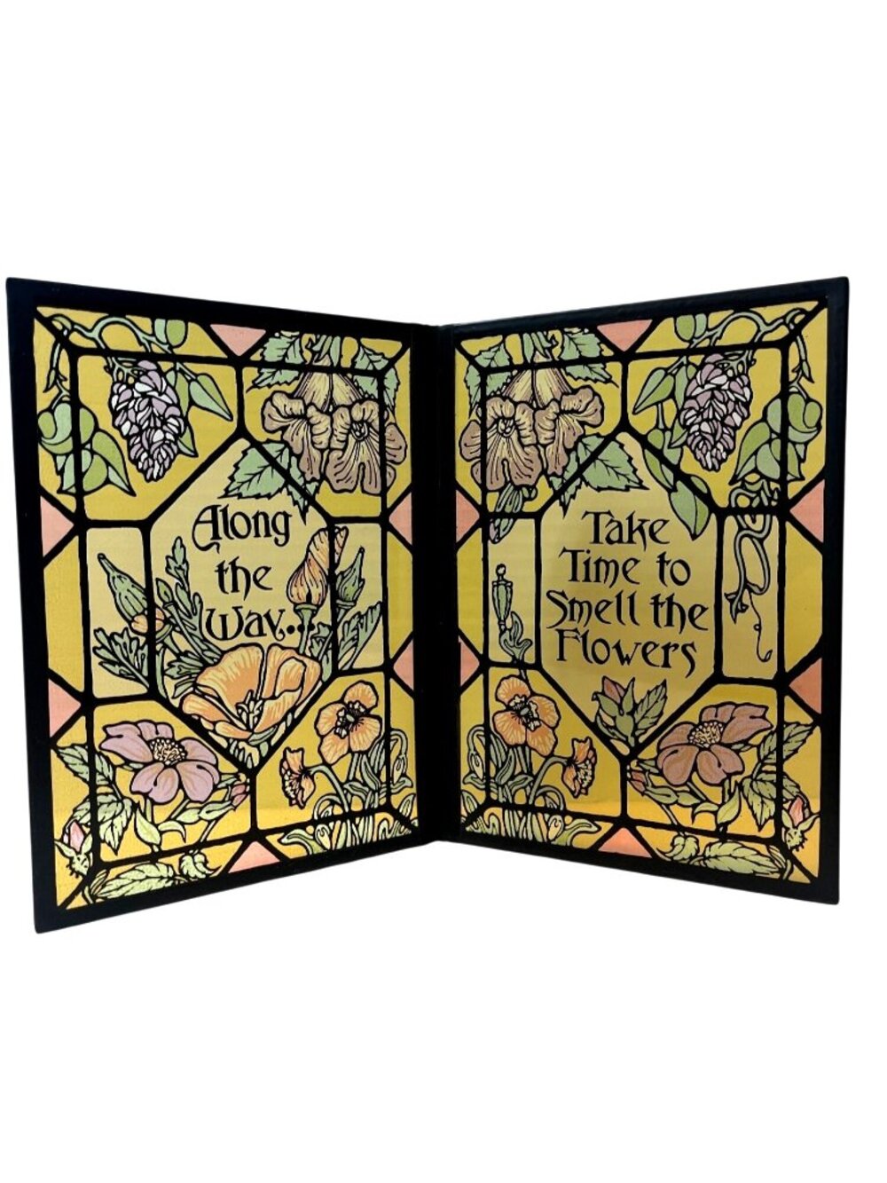 Stained Glass Style Inspirational Folding Plaque - "Along The Way & Take Time To